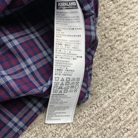 Button Down Shirt Men Extra Extra Large XXL Burgundy Blue White Plaid Kirkland - Picture 6 of 9
